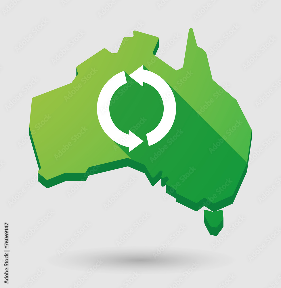 Green Australia map shape icon with a recycle sign Green Australia map shape icon with a recycle sign