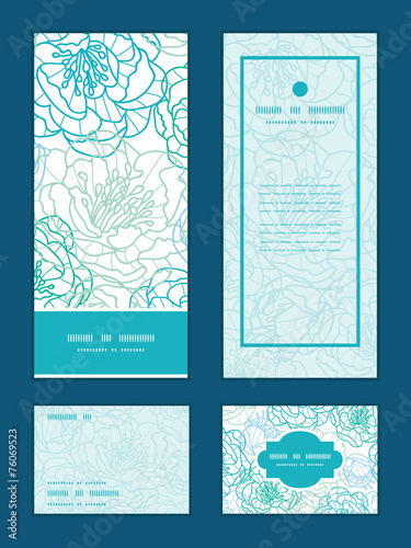 Vector blue line art flowers vertical frame pattern invitation