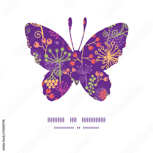 Vector colorful garden plants butterfly silhouette pattern frame