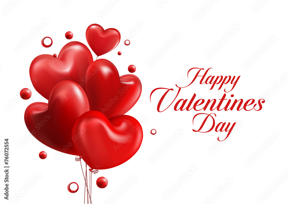 Valentines Day Red Sweet Hearts. 3D Vector Illustration - obrazy, fototapety, plakaty 