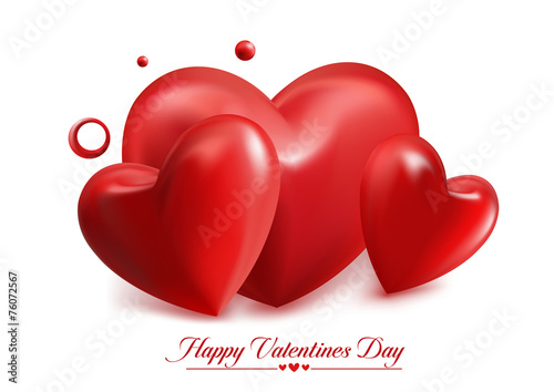 Valentines Day Red Sweet Hearts. 3D Vector Illustration