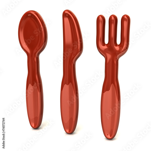 Illustration of orange spoon  knife  and fork