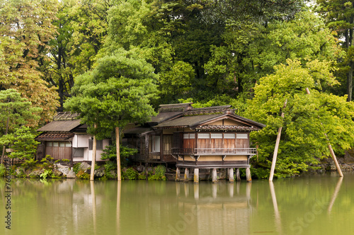 Traditional japanese house on the water columns