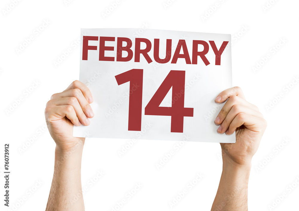 February 14 card isolated on white background February 14 card isolated on white background