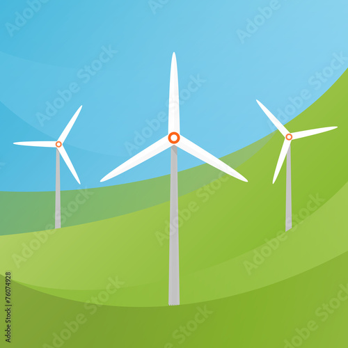 Wind Turbine landscape illustration. Wind energie.