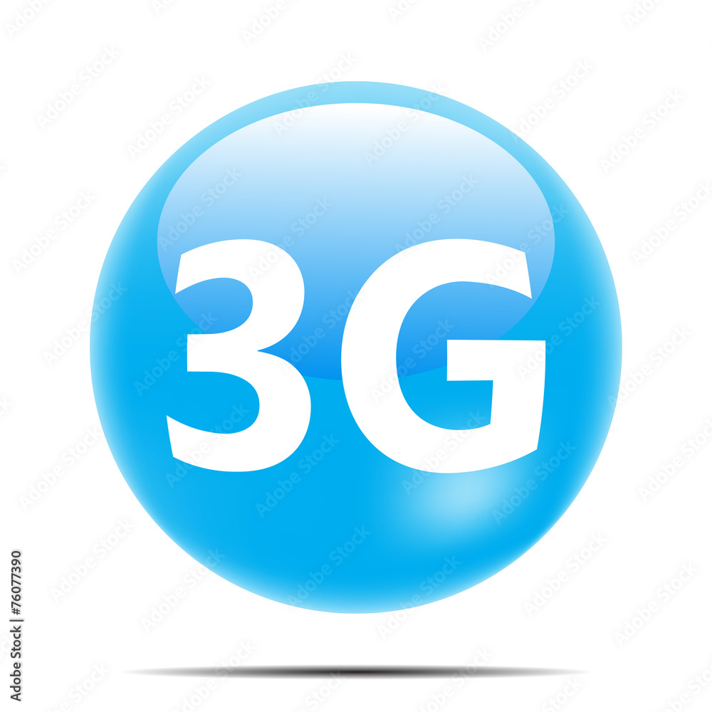 Icon 3G blue white background with shadow Icon 3G blue white background with shadow