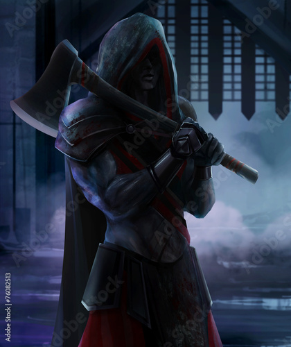 Fotografía Fantasy horror art of executioner warrior standing with axe.