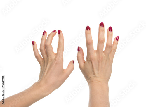 Woman hands typing on imaginary computer keyboard