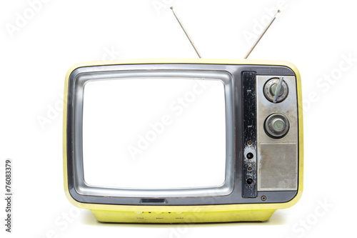 Yellow Vintage TV on  white background