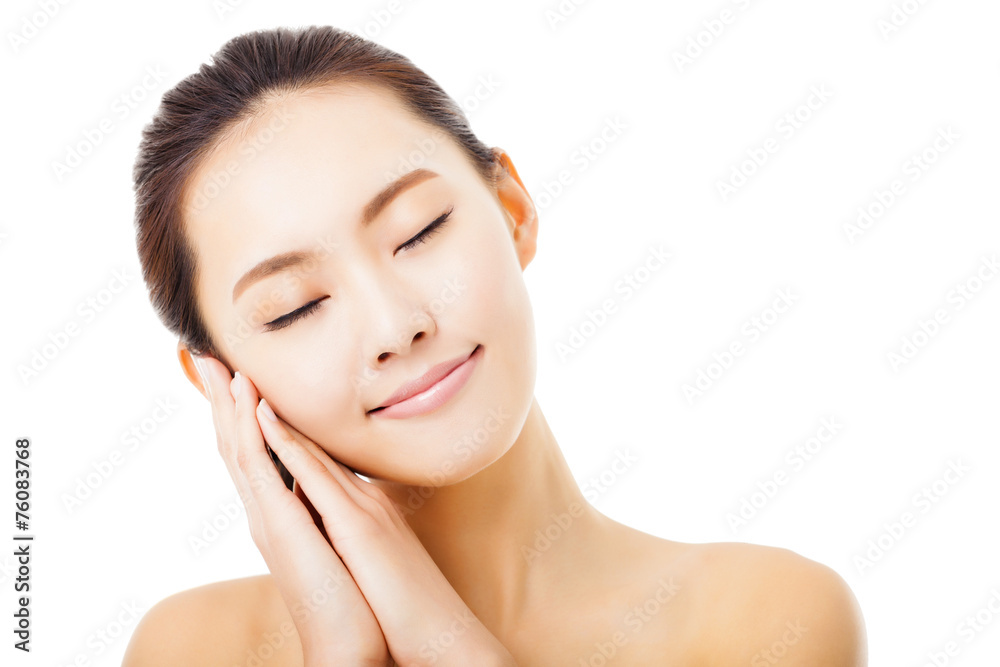 closeup beautiful young woman face isolated on white closeup beautiful young woman face isolated on white