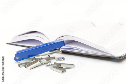 open notepad and stapler