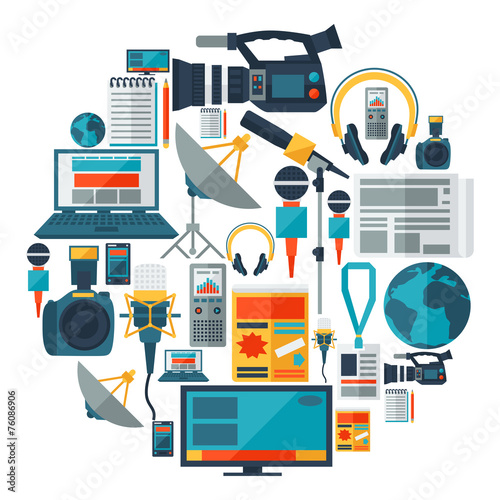 Background with journalism icons.
