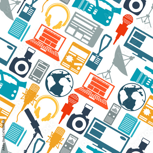 Seamless pattern with journalism icons.