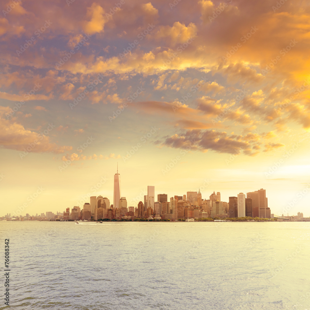 Manhattan New York skyline from NY bay US
