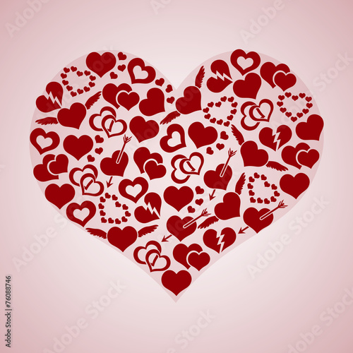 red valentine hearth love symbols in big hearth shape eps10
