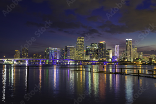Miami city skyline at dusk with urban skyscrapers   Florida