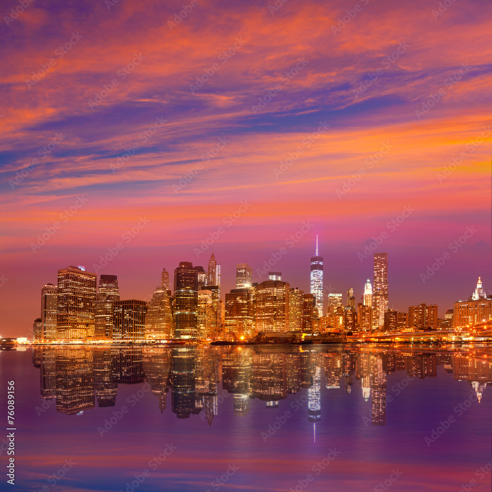 Manhattan sunset skyline New York NYC US