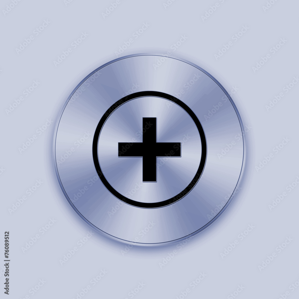 Obraz premium Light blue metal button with add icon