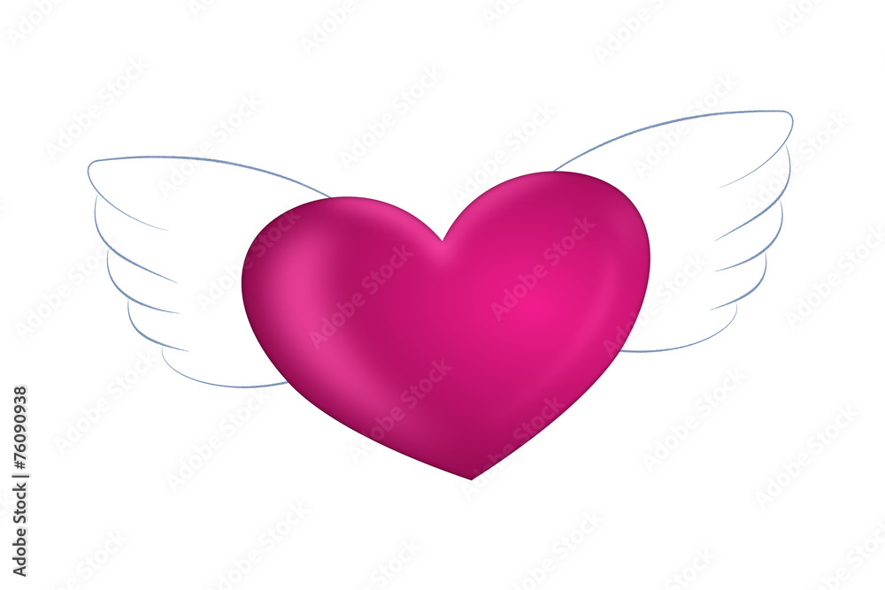 Glossy pink heart with wings