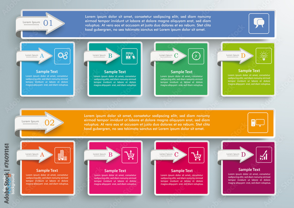 Fototapeta premium 8 Squares 2 Banners Arrows Infographic