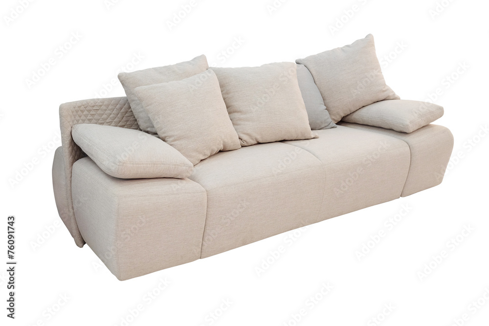modern sofa with lots of pillows isolated modern sofa with lots of pillows isolated