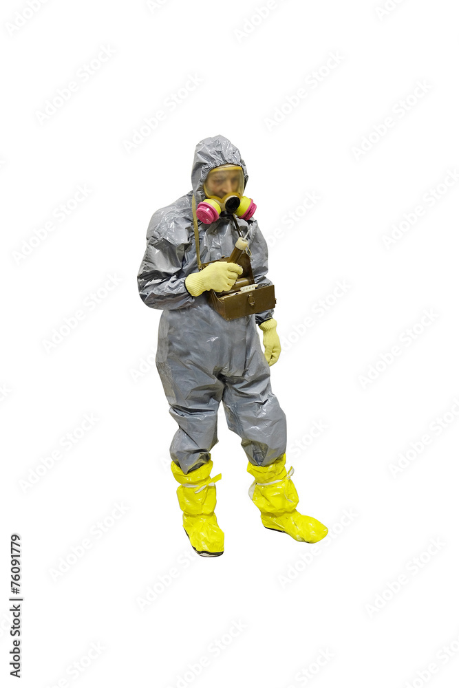 rescuer in a protective suit isolated