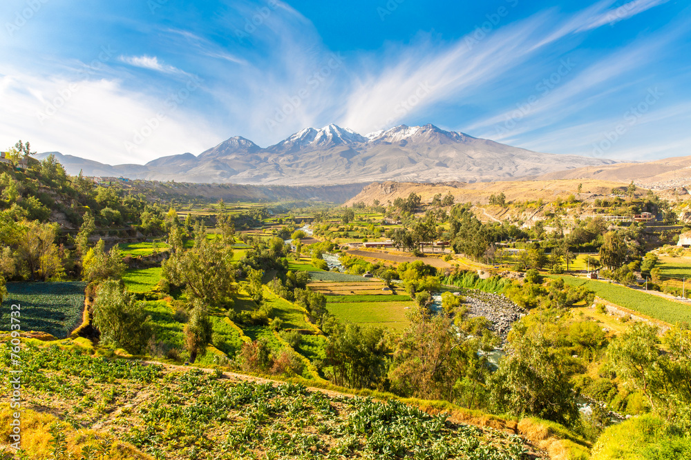 View of the Misty Volcano in Arequipa, Peru, South America