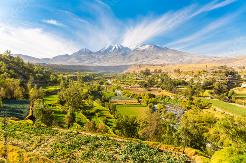 View of the Misty Volcano in Arequipa  Peru  South America