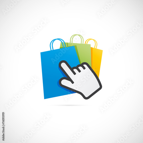 curseur main et sac de shopping