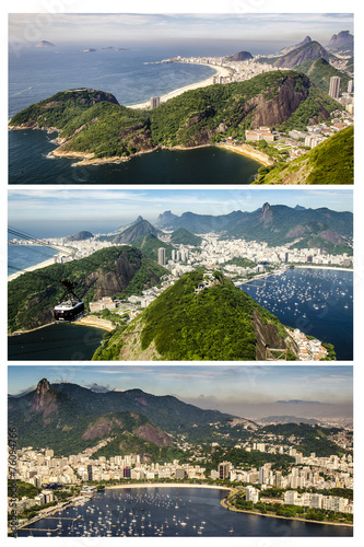 Triptychon Blick vom Zuckerhut in Rio de Janeiro, Brasilien