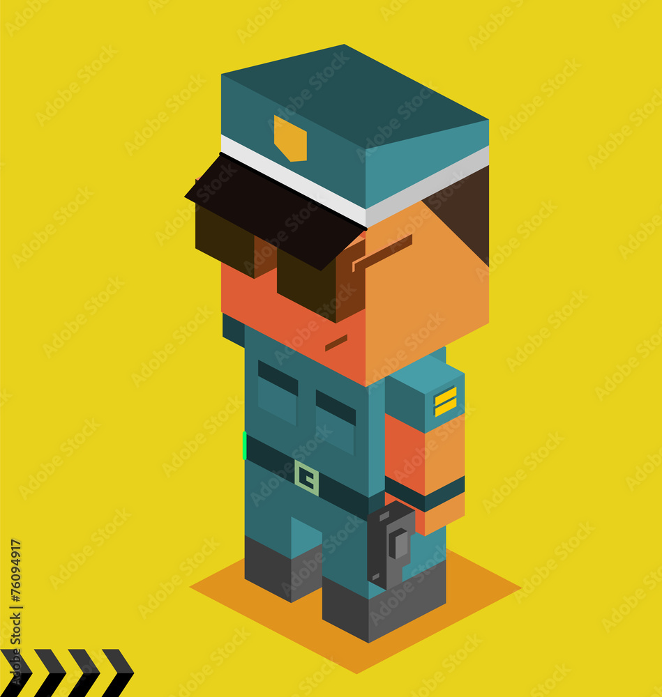 Police with Gun. 3D Pixelate Police with Gun. 3D Pixelate
