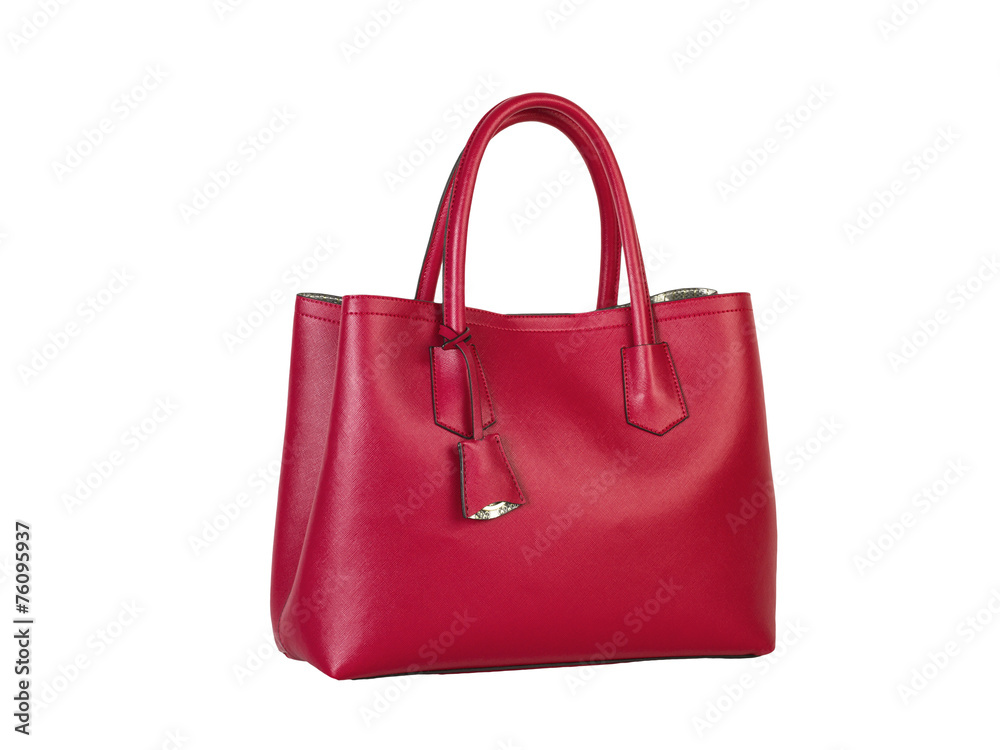 Bolso rojo de mujer sobre fondo blanco aislado. Vista de frente. Copy space Bolso rojo de mujer sobre fondo blanco aislado. Vista de frente. Copy space