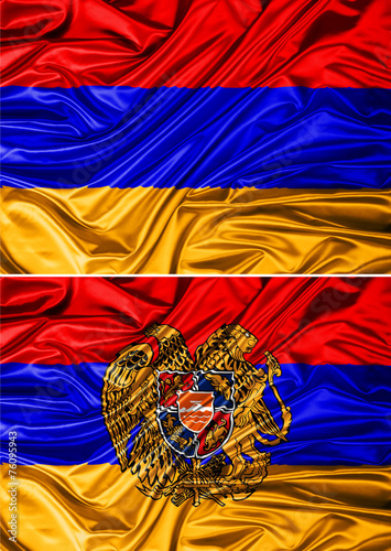 Cuadro en lienzo Waving Armenian Flag with Armenian Gerb