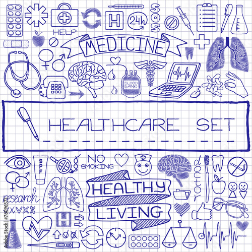 Doodle medical set of icons