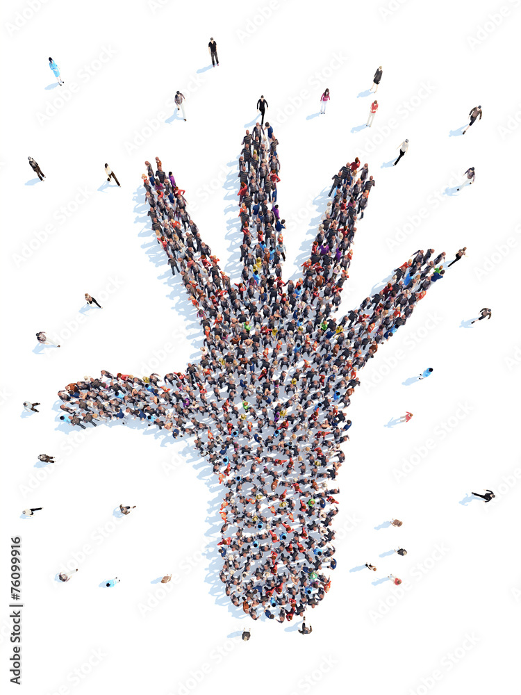 People in the form of a hand. People in the form of a hand.