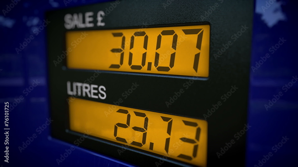 Time lapse on display showing UK petrol price increasing rapidly Time lapse on display showing UK petrol price increasing rapidly