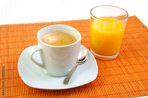 Cup of coffee and glass orange juice. Breakfast.
