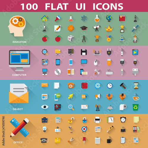 100 flat icons collection
