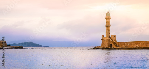 Konstfotografi Lighthouse in Chania port, Crete, Greece.