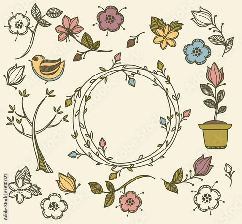 floral elements in naive hand drown style