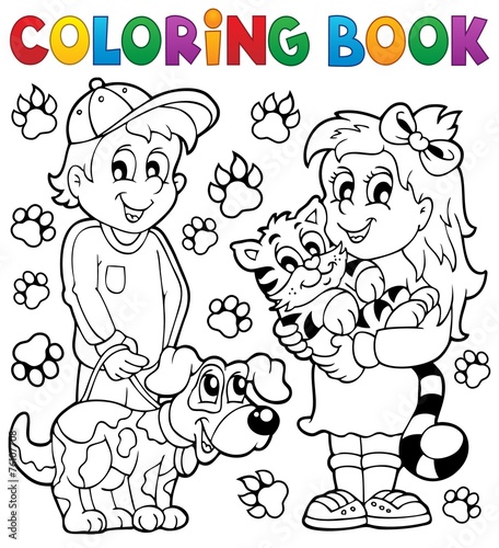 Coloring book children with pets