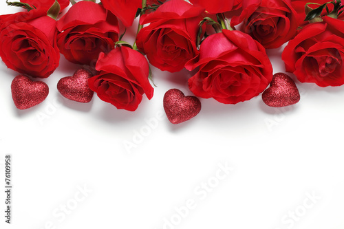 Red roses and heart shape ornaments