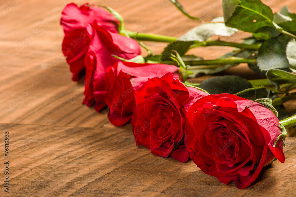 Group of bright red roses