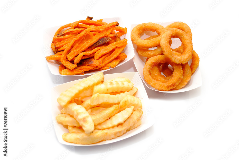French Fries, Sweet Potato Fries and Onion Rings