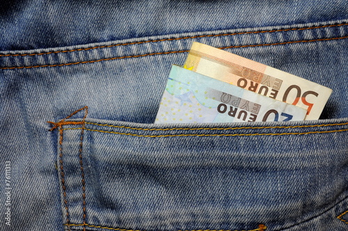 Euro money in pocket financial concept
