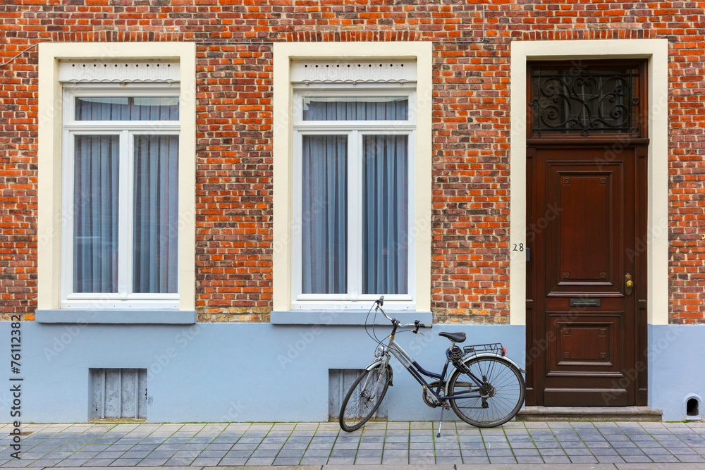 Scenic city view of Bruges street with bike Scenic city view of Bruges street with bike