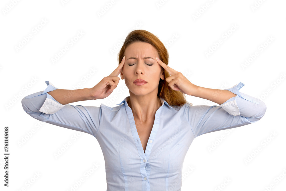 Portrait concentrating woman isolated on white background. Portrait concentrating woman isolated on white background.