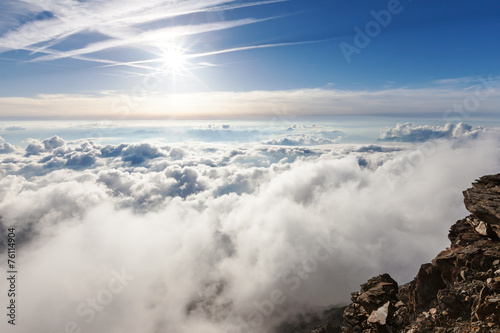 Panoramic view of the clouds over the Alps from Gouter hut