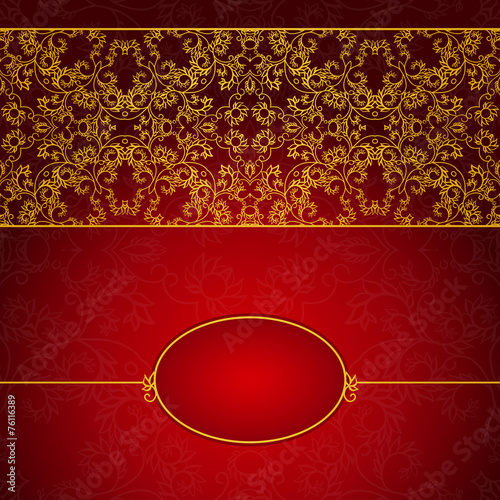 Abstract gold and red invitation frame