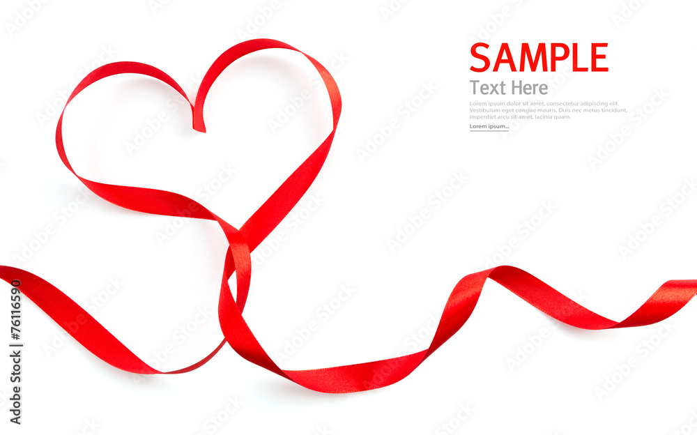 Red heart ribbon isolated on white background Red heart ribbon isolated on white background